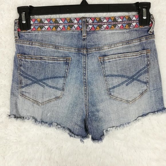 Aeropostale Womens Shorts High Waisted Shorty Denim Blue Light‎ Wash Embroider 4 - Picture 2 of 9
